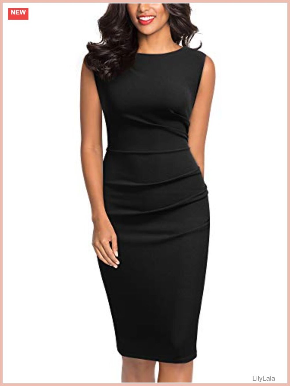 Sleeveless Ruffle Slim Fit Work Pencil Dress Knee Length Zipper Back